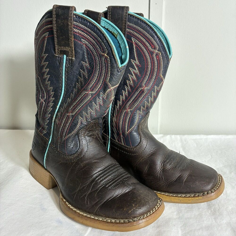 ARIAT Boots Toddler 9.5 Tombstone  Brown Leather Square Toe Western  Boys Girls